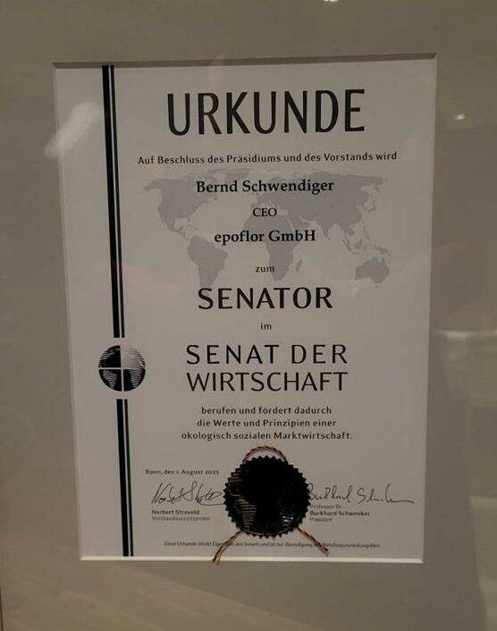 Senatorenurkunde Bernd Schwendiger